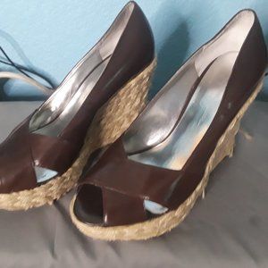 Jessica Simpson Galix Espandrille Brown Leather Wedge Heel